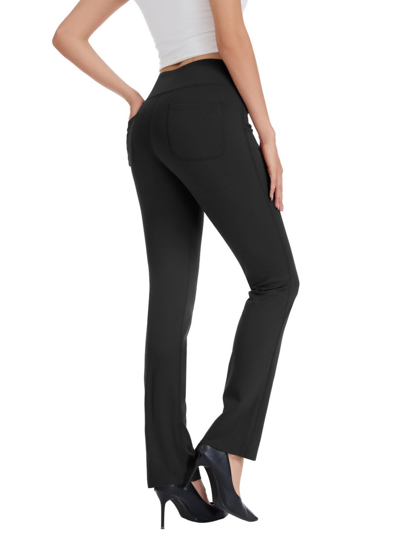 Safort Women's Yoga Pants Straight Leg Yoga Dress Pants 28"/30"/32"/34" Long Tall Inseam Stretch Slacks with Pocket for Workout 34'', Black, L - Image 3